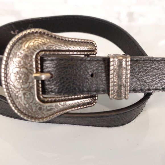 Western Black Belt SMALL 32 Women Leather Black Hippie‎ Boho Silver Big Buckle main image 6